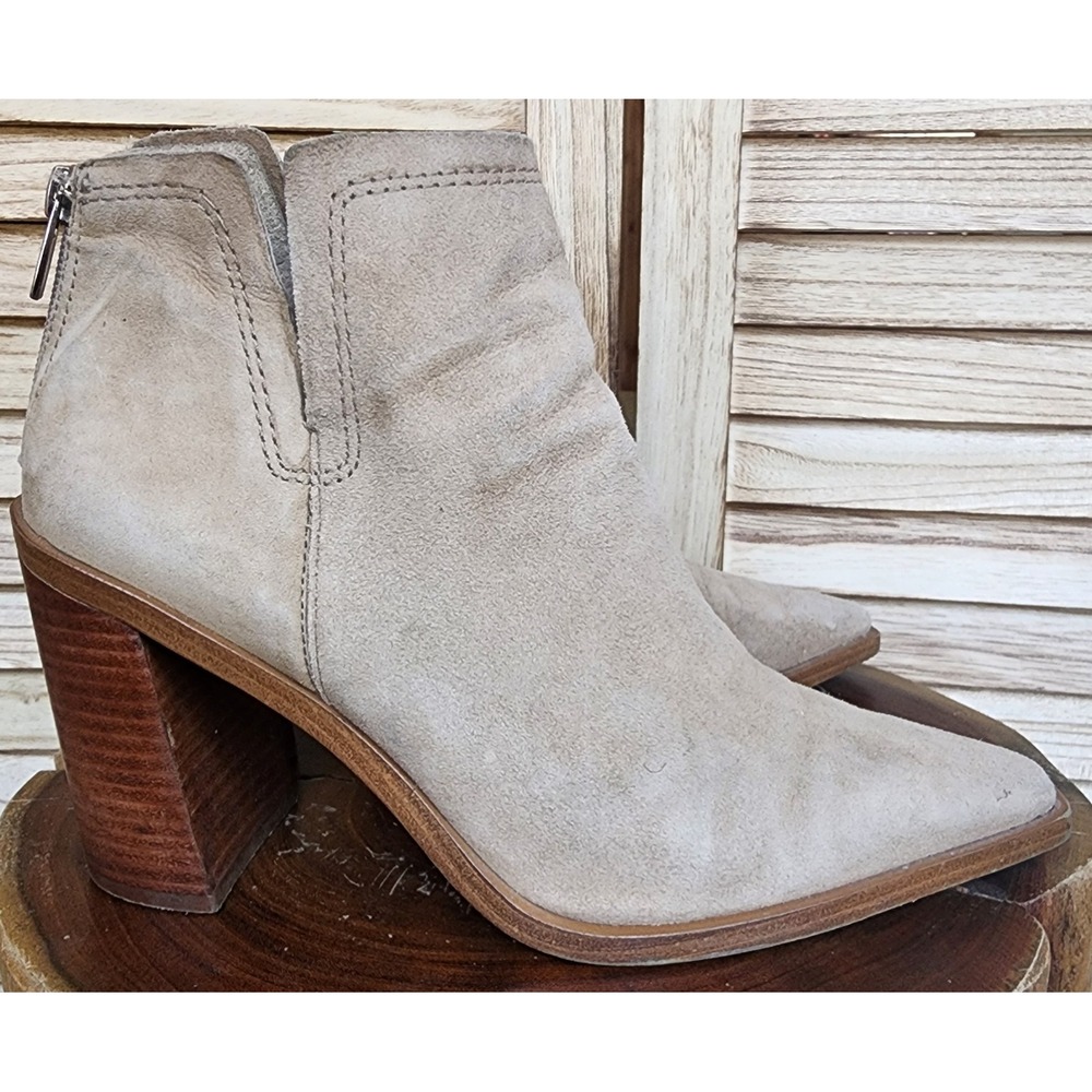 Vince Camuto Sz 9 Tan Suede Welland Pointed Block Heel Ankle Boots Quiet Luxurys